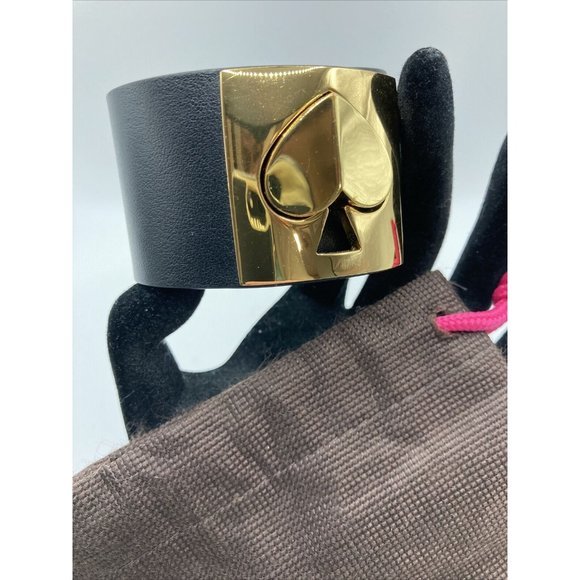 Kate Spade Logo Twist Lock Heart Leather Bracelet Brown Gold gift bag 8" NWOT - Picture 2 of 12